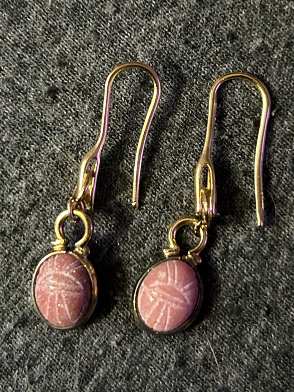 Gold-Tone scarab Pink Oval Drop Earrings